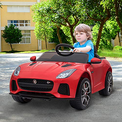 HOMCOM Coche Eléctrico Infantil Coche Juguete Jaguar F-Type SVR Niño de 3 a 6 Años con Mando a Distancia con Música y Luces Doble Apertura de Puerta Batería 6V Carga 25kg 110x65x48cm Rojo