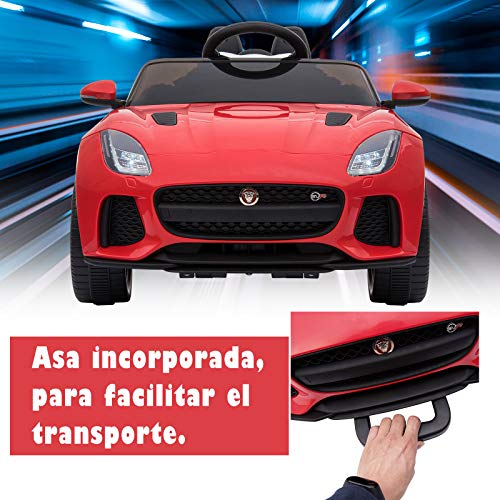 HOMCOM Coche Eléctrico Infantil Coche Juguete Jaguar F-Type SVR Niño de 3 a 6 Años con Mando a Distancia con Música y Luces Doble Apertura de Puerta Batería 6V Carga 25kg 110x65x48cm Rojo