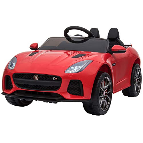 HOMCOM Coche Eléctrico Infantil Coche Juguete Jaguar F-Type SVR Niño de 3 a 6 Años con Mando a Distancia con Música y Luces Doble Apertura de Puerta Batería 6V Carga 25kg 110x65x48cm Rojo