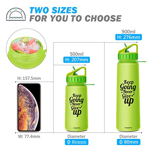 HOMPO Botella de Agua Deportiva,Motivación Botella Con Paja Y Marcas De Tiempo, sin BPA & a Prueba de Fugas,eco friendly,tritan,para niños, viaje, deporte, bicicleta, gym, oficina(Verde, 900ml / 32oz)