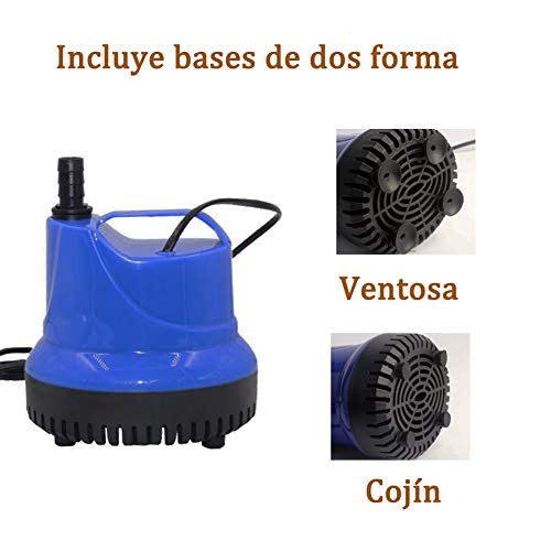 Homvik Bomba de Agua Sumergible 1800L/H 25W con 3 Boquillas Bomba de Agua para Fuente Acuario Estanque Pecera Ultra Silencioso Circulación de Agua Dulce y Marino 2m de Altura - Azul