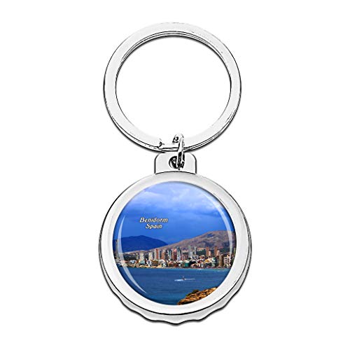 Hqiyaols Keychain España Benidorm Gorra Abrebotellas Llavero Creativo Cristal Acero Inoxidable Llaveros Viajes Recuerdo