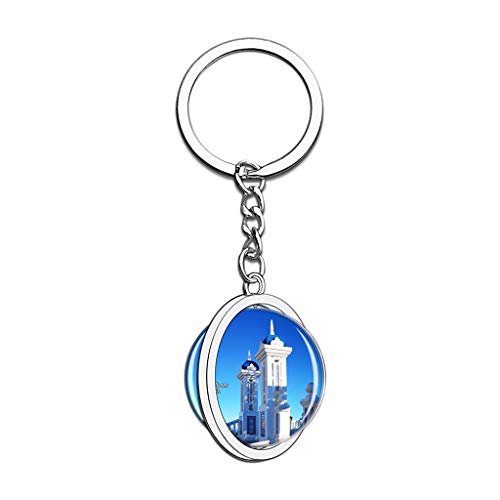 Hqiyaols Keychain España Casco Antiguo Benidorm Cristal Girar Acero Inoxidable Llavero Viajes Ciudad Recuerdo Llavero