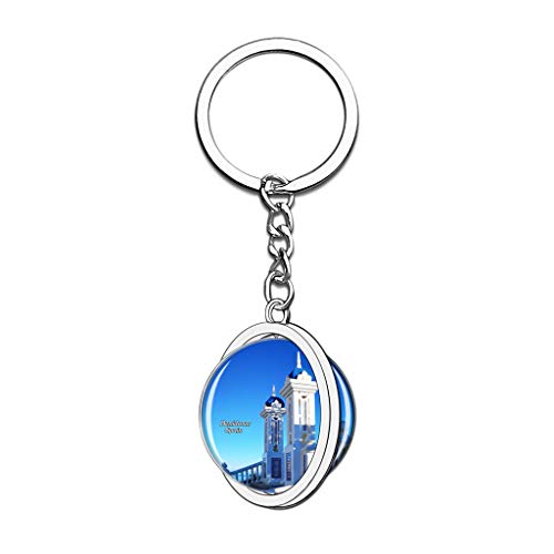 Hqiyaols Keychain España Casco Antiguo Benidorm Cristal Girar Acero Inoxidable Llavero Viajes Ciudad Recuerdo Llavero