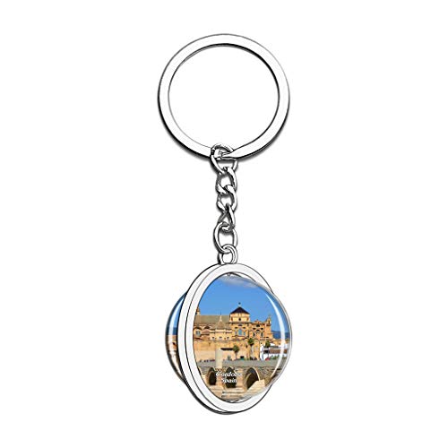 Hqiyaols Keychain España Puente Romano Córdoba Cristal Girar Acero Inoxidable Llavero Viajes Ciudad Recuerdo Llavero