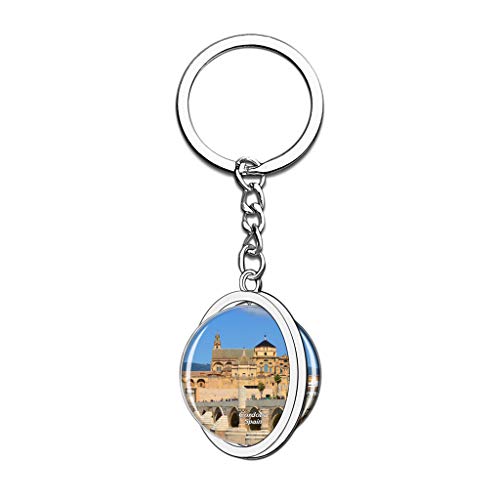 Hqiyaols Keychain España Puente Romano Córdoba Cristal Girar Acero Inoxidable Llavero Viajes Ciudad Recuerdo Llavero