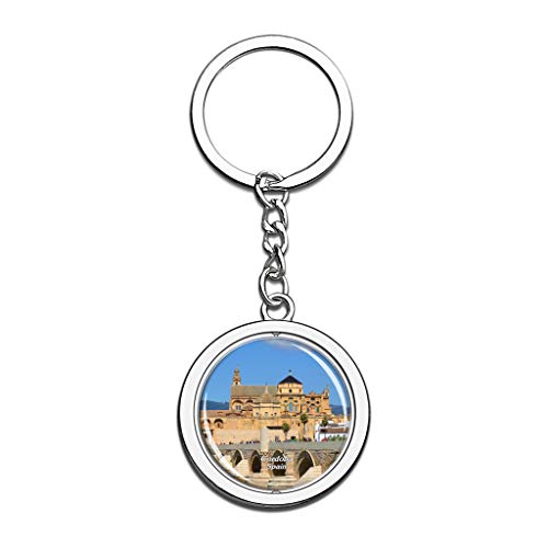 Hqiyaols Keychain España Puente Romano Córdoba Cristal Girar Acero Inoxidable Llavero Viajes Ciudad Recuerdo Llavero