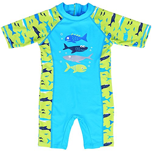 Huaaniue - Traje de baño de una pieza para niños entre 3 y 10 años, con protección solar de factor 50, Infantil, S237_LightBlue_116/122, Azul claro, 6-7Y(Tag No.116/122)