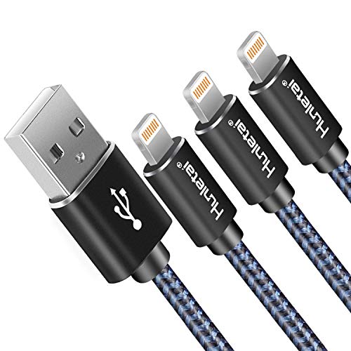 Hunletai Cable iPhone Cable Lightning [2M 3Pack] Trenzado de Nylon Cargador iPhone Compatible con iPhone XS MAX X 8 Plus 7 Plus 6S 6 Plus 5 5S 5C SE iPad, Azul