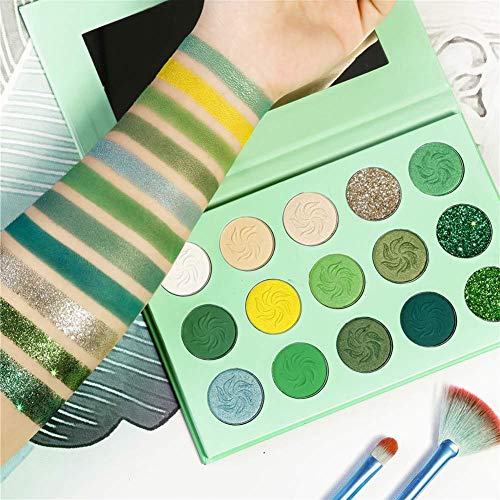 iBàste - Paleta de sombras de ojos, 15 colores, color verde aguacate, mate, brillo brillante, maquillaje cosmético, sombra de ojos de larga duración