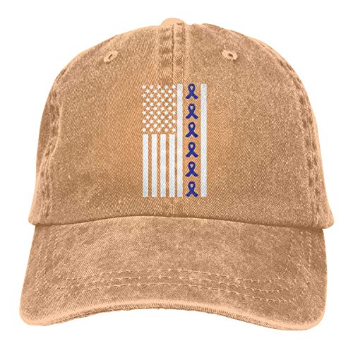 Ingpopol Men's Or Women's Adjustable Yarn-Dyed Denim Baseball Caps Ribbon Flag Colon Cancer Awareness Trucker Cap