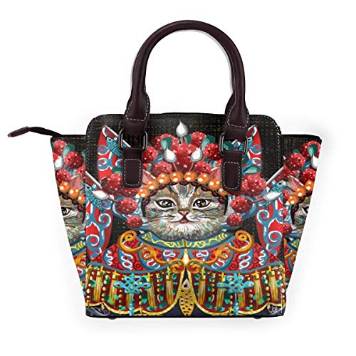 IUBBKI Bolso de mano pintura de payaso y gato, bolso de mano con remaches de cuero genuino, correa para el hombro, asa superior para mujer