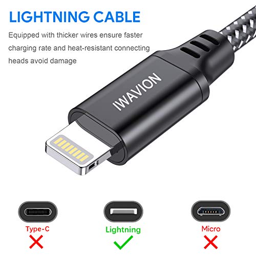 IWAVION Cable Lightning,3ft/1m 4pack Cable iPhone Cargador iPhone Carga Rápida Nylon Trenzado Cable Lightning Compatible con iPhone XS MAX XR XS X 8 7 6 6S Plus SE 5S 5C 5, iPad Mini/Air, iPod