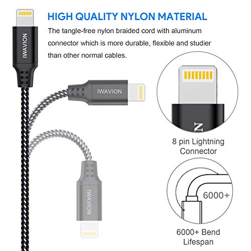 IWAVION Cable Lightning,3ft/1m 4pack Cable iPhone Cargador iPhone Carga Rápida Nylon Trenzado Cable Lightning Compatible con iPhone XS MAX XR XS X 8 7 6 6S Plus SE 5S 5C 5, iPad Mini/Air, iPod