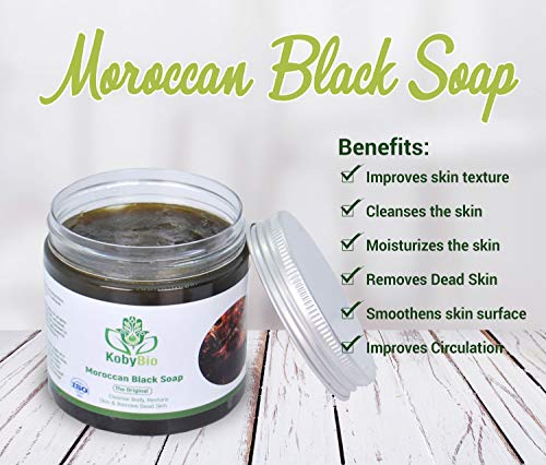 Jabón negro marroquí con guante exfoliante Kessa para limpiar y suavizar el hammam.