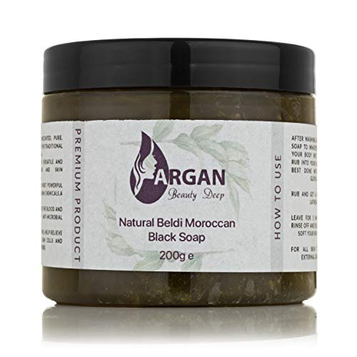 Jabón negro marroquí exfoliante natural 200 g, fantástico para Hamman/limpieza, jabón Beldi natural para exfoliar y eliminar las células muertas, para todo tipo de pie