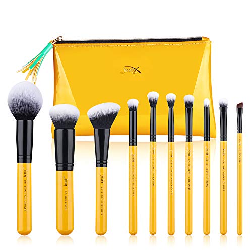 Jessup Pinceles de maquillaje Set de brochas para el rostro con base en polvo Kits cosméticos de cabello sintético 10 piezas (T276)