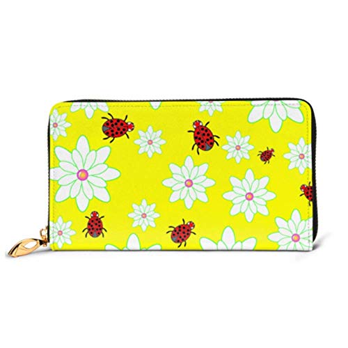 JHGFG Bolso de Moda Cremallera Cartera Mariquita Flores Patern Teléfono Embrague Monedero Embrague de Noche Bloqueo Monedero de Cuero Organizador de múltiples Tarjetas