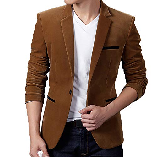 JiaMeng Hombre Invierno Chaqueta de Traje de Chaqueta de Manga Larga de Pana de otoño Casual de Color marrón Claro Chaquetas Acolchado(Caqui,M)