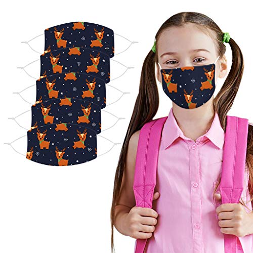 JMNyxgs 5PC Niño Navidad Cubrebocas Impresión Transpirable Reutilizable Lavable Moda Exterior Transpirable Ajustable D