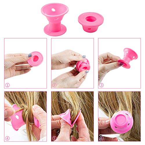 Joeyer 40 Pcs Rulos para el Pelo de Silicona, Sin Calor Sin Clip Rulos Magicos Cabello Largo, 20 Grandes + 20 Pequeños Flexibles Rizador Pelo (PINK)