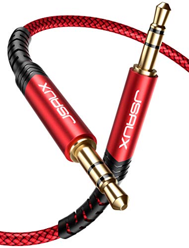 JSAUX Cable Jack 3.5mm Macho Macho [2PC,1.2M] Duradero Cable Audio Jack 3.5mm de Nylon Trenzado Premium Cable Aux Auxiliar para Auriculares, iPod, iPhone, iPad, Audio de Coche, Smartphones, MP3-Rojo