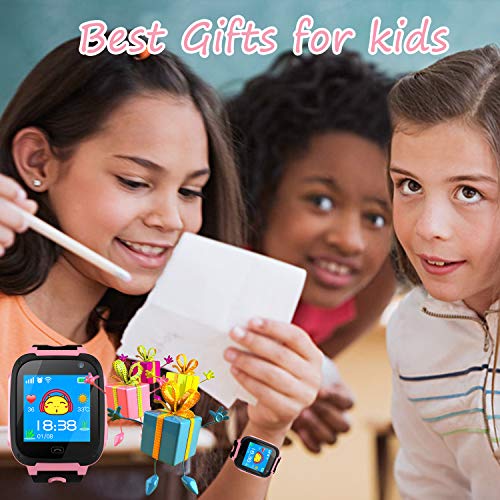 Jslai Niños Smartwatch Relojes,LBS Tracker Inteligente Relojes Telefono de SOS Alarma Cámara móvil Mejor Regalo para niños de 3-12 años niños Regalo de cumpleaños (Rosa)