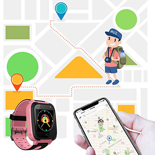 Jslai Niños Smartwatch Relojes,LBS Tracker Inteligente Relojes Telefono de SOS Alarma Cámara móvil Mejor Regalo para niños de 3-12 años niños Regalo de cumpleaños (Rosa)