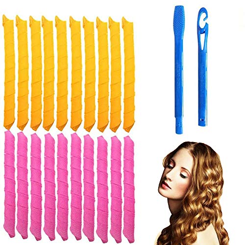 Juego de 18 rizadores de pelo mágicos en espiral y 2 ganchos de peinado, Magic Hair Curlers Spiral Curls Styling Kit, rizadores de pelo sin calor para cabello de menos de 45 cm