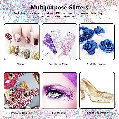 JUN-H 12 Estilos Chunky Glitter Nail Lequin Glitter para Cara Uñas Ojos Labios Cabello Cuerpo Maquillaje Glitter Sequin Music Festival Masquerade 12 Cajas * 10ML