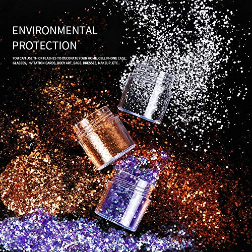 JUN-H 12 Estilos Chunky Glitter Nail Lequin Glitter para Cara Uñas Ojos Labios Cabello Cuerpo Maquillaje Glitter Sequin Music Festival Masquerade 12 Cajas * 10ML