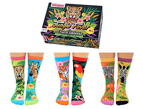 Jungle Fever - United Oddsocks - Caja de 6 calcetines para mujer - UK 4-8 EUR 37-42 US 6.5-10.5