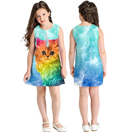 K-youth® Vestido para niña Fiesta Vestidos de Dibujos Animados de impresión en 3D sin Mangas para niños pequeños Ropa para niñas Casual Chicas Vestido de Playa Verano de 7 a 10 años Ninas