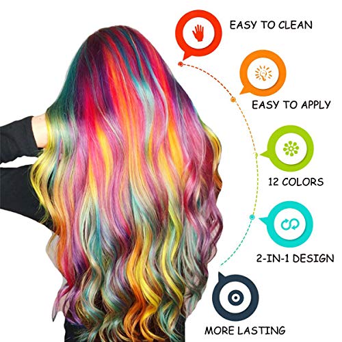 Kalolary Peine de Tiza Para el Pelo, 12pcs Lavables Tinte para Cabello, Color de pelo Temporal Hair Chalk Set para Niños Regalos Navidad Fiestas Cosplay DIY