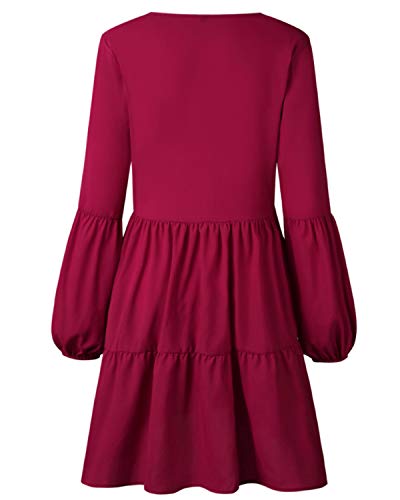 kenoce - Vestido de mujer de manga larga con cuello en V, manga corta A-wine Red S