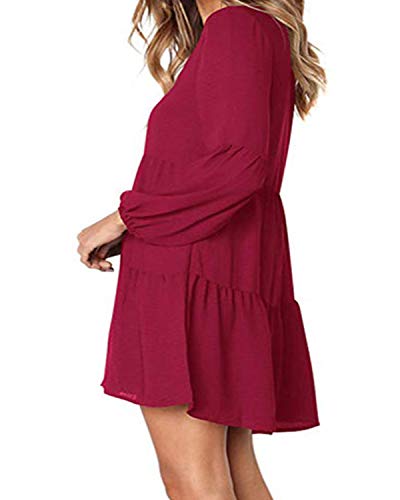 kenoce - Vestido de mujer de manga larga con cuello en V, manga corta A-wine Red S