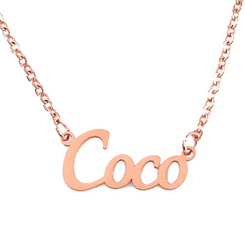 Kigu Coco Collar con Nombre Personalizado, Cadena Ajustable, Chapado en Oro Rosa de 18 Quilates