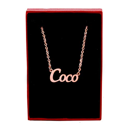 Kigu Coco Collar con Nombre Personalizado, Cadena Ajustable, Chapado en Oro Rosa de 18 Quilates