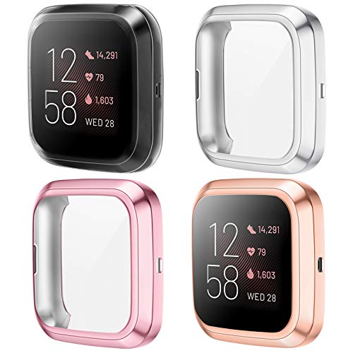 KIMILAR Funda Compatible con Fitbit Versa 2 Protector de Pantalla (NO para Versa/Versa Lite/SE), [4 Pack] Suave TPU Cubierta Cover Case para Versa 2 Smartwatch, Rose/Rose Gold/Silver/Clear