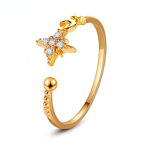 KingbeefLIU Anillo Clásico Mujer Estrella Luna Diseño Anillo De Apertura Ajustable Joyería Regalo Decoración 2