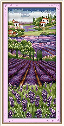 Kit de punto de cruz YEESAM ART Advanced – Campos de lavanda 14 unidades 21 x 45 cm lienzo blanco – costura regalos de Navidad