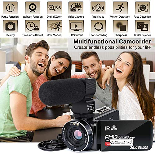 KKTECT Camara de Video Videocámara Admite Control WiFi, visión Nocturna por Infrarrojos, micrófono, cámara Web Resolución de Video MOV 1080P (30FPS) Gran Idea para la grabación de Videos de Youtube