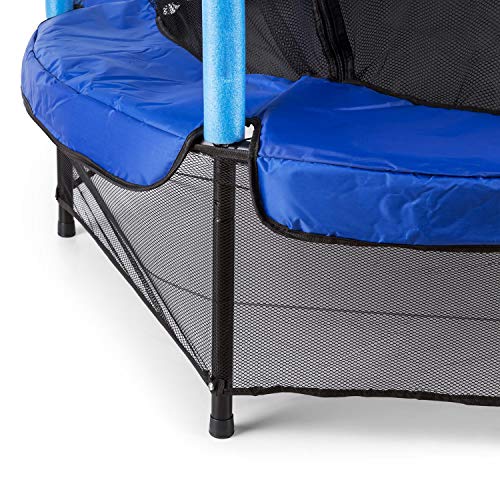 Klarfit Rocketkid Blue Edition - Cama eslástica, Cama elástica Infantil, A Partir de 3 años, 140 cm, Red de Seguridad, Suspensión de Cuerda elástica, Carga máx. 50 kg, Borde Acolchado, Azul