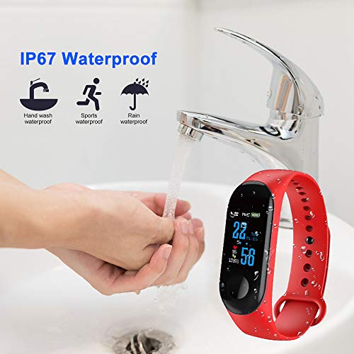 Konesky Fitness Tracker Monitor de Ritmo cardíaco Pulsera de presión Arterial Actividad Reloj Podómetro Contador de calorías Pulsera para Android iOS Smartphone (Rojo)