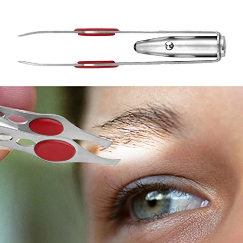 Kongqiabona-UK Mini Pinzas de eliminación de pestañas con lámpara LED incorporada portátil de Acero Inoxidable Clip de Maquillaje Herramientas de Belleza de Cejas