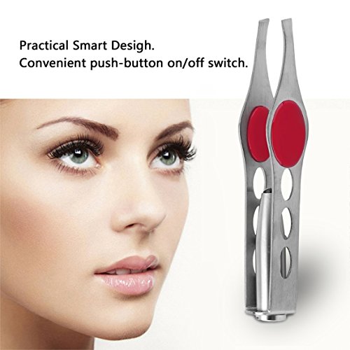 Kongqiabona-UK Mini Pinzas de eliminación de pestañas con lámpara LED incorporada portátil de Acero Inoxidable Clip de Maquillaje Herramientas de Belleza de Cejas