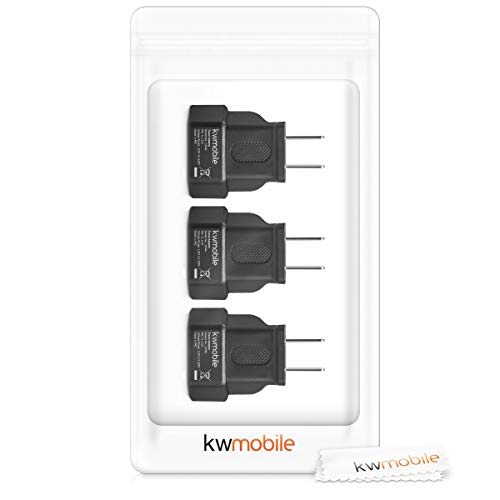 kwmobile 3X Adaptador de Viaje para EEUU - Adaptadores de Enchufe de EEUU a España y Europa - Conector USA Canadá Japón México Filipinas - Negro