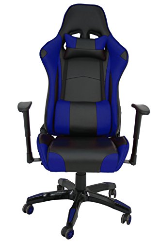 La Silla Española Peñiscola Silla de Oficina Gaming con Reposabrazos, Piel Sintética, Negro y Azul, 51x48x130 cm