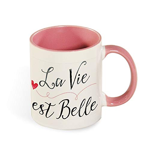 La Vie Est Belle Hand Drawn Water Color Typography Best Funny Coffee Mug Sarcastic Novelty Cup Joke Great Gift Idea For Men Women Office Work Adult Humor Employee Boss Coworkers 11 Oz 6 Colors