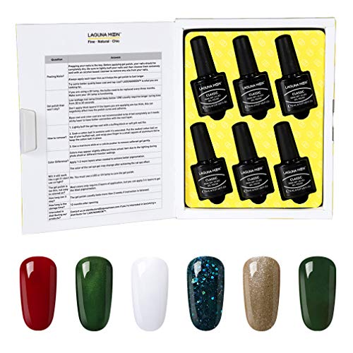 Lagunamoon Esmaltes Semipermanentes en Gel UV LED, Selección de 6 Colores para la Navidad, Esmalte de Uñas Soak off 8ML - Árbol de Navidad